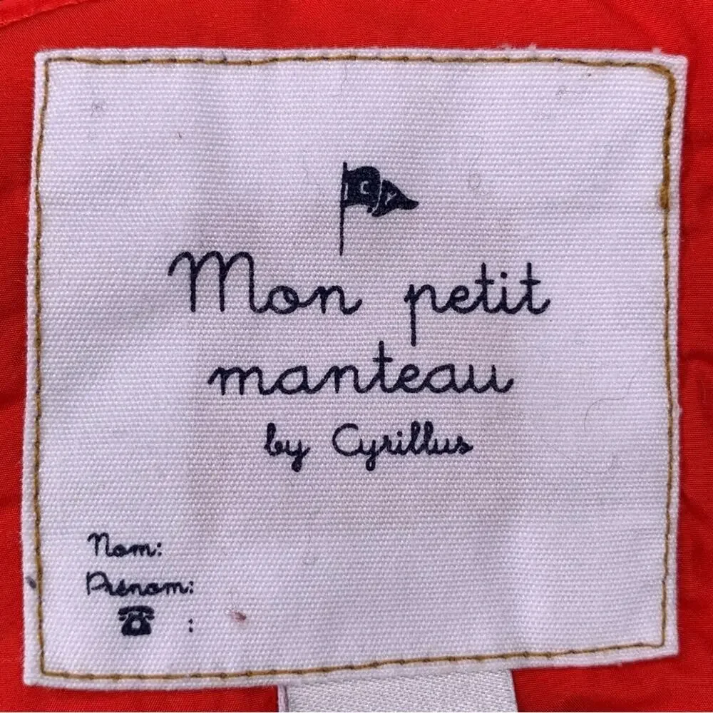 Mon Petit Manteau by Cyrillic Puffer Jacket Orange Blue Fleece Lining